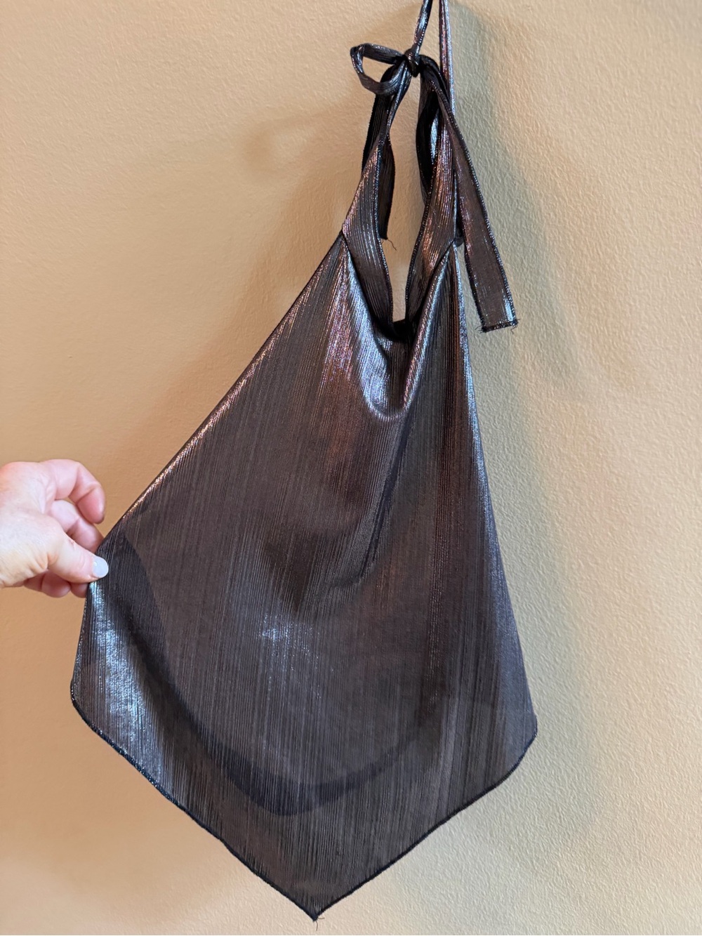 Metallic Black Scarf-Style Women's top